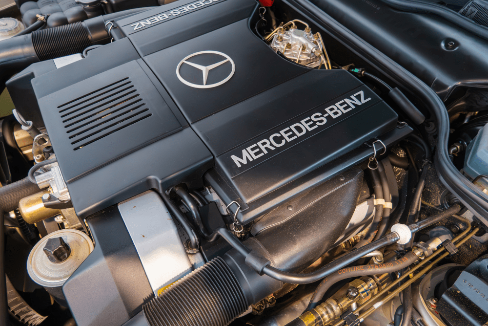 Expert Mercedes Fall Maintenance in Cleveland Heights, OH | Heights Swedish Solutions. View of a Mercedes-Benz engine showcasing the brand’s engineering and performance quality.