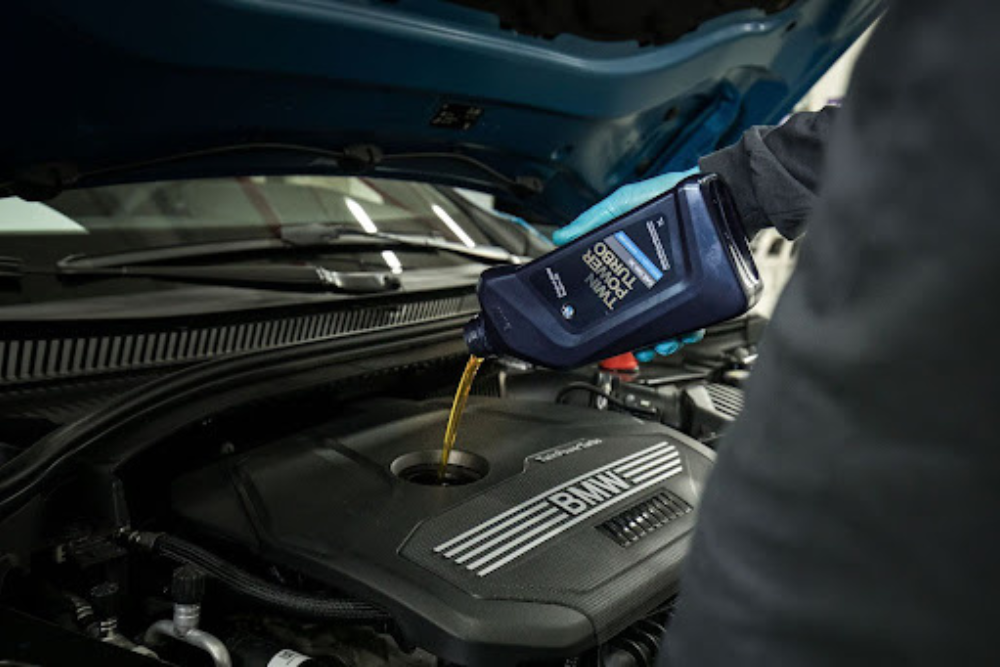 Oil Change, Spring Car Maintenance in Cleveland Heights At Heights Swedish Solution. Vehicle undergoing an oil change as part of seasonal spring maintenance service
